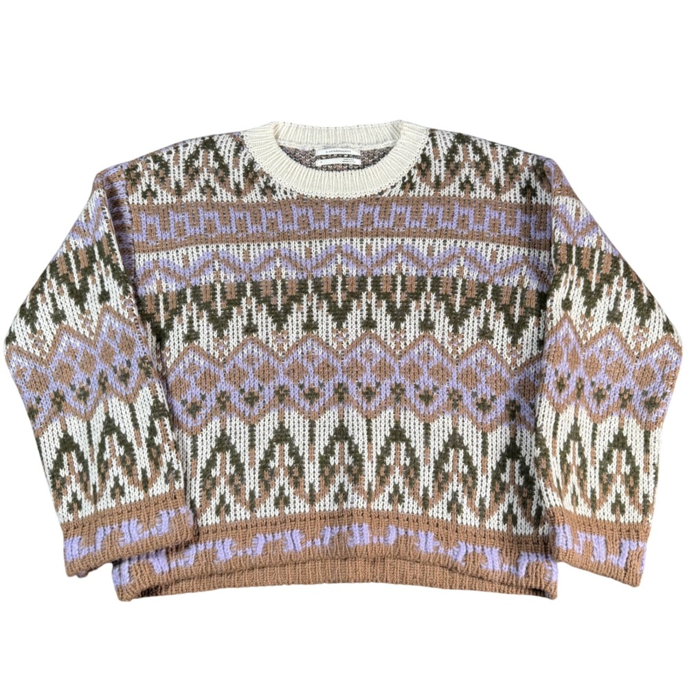 Anthropologie Fabiana Knit Fair Isle Pullover Sweater Women Small Purple Cropped